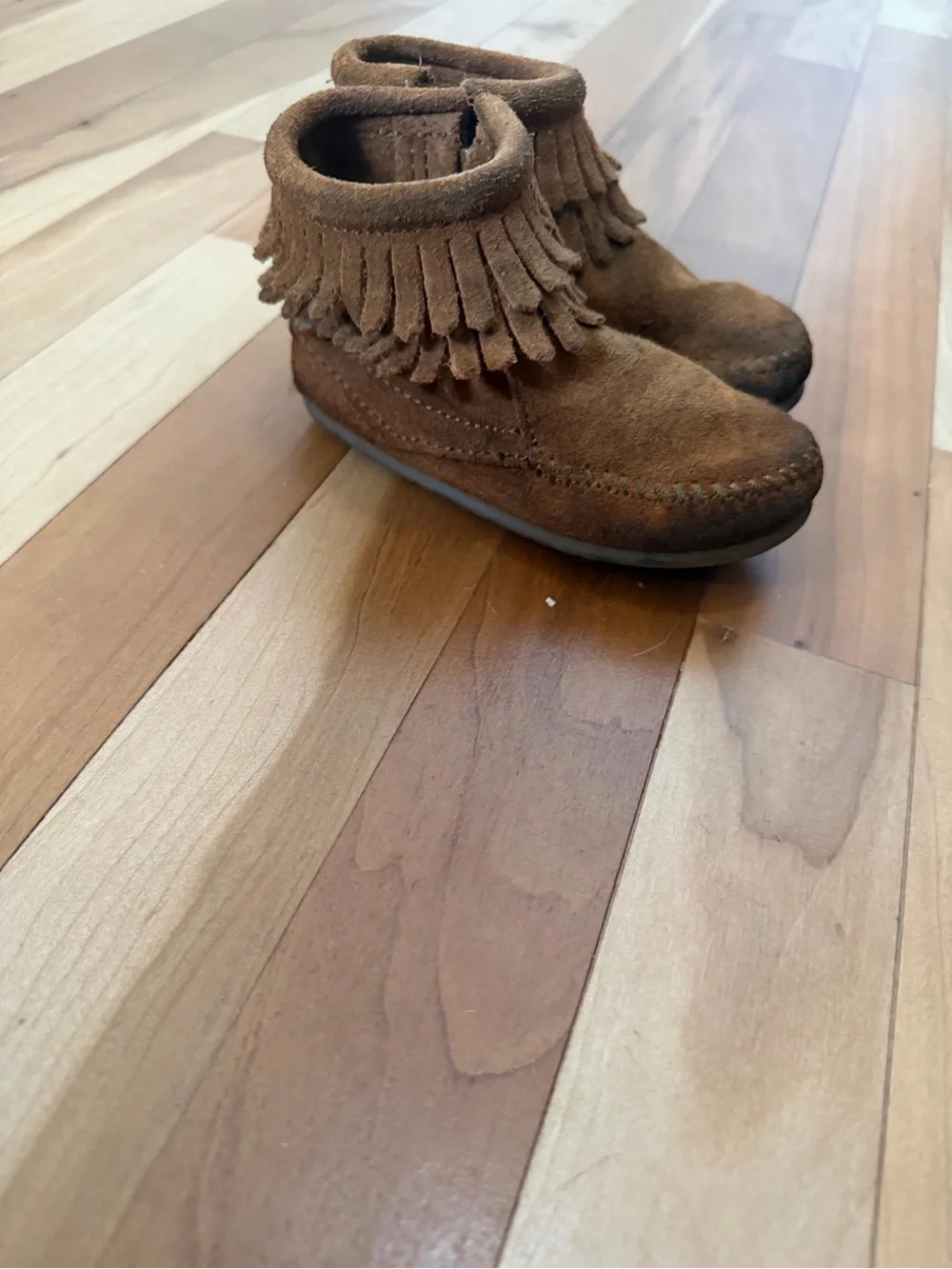 Minnetonka Kids Tan Fringe Moccasin Boots